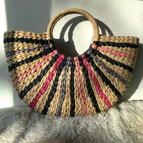 Vans Straw Summer Beach Tote Bag W/ Top Handles - Picture 4 of 5